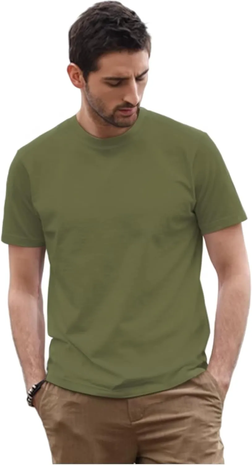 100% Cotton Men's Plain Short Sleeve Crew Neck T-Shirt, Regular Fit Casual T Shirt Tops, Basic Tees, Tshirt