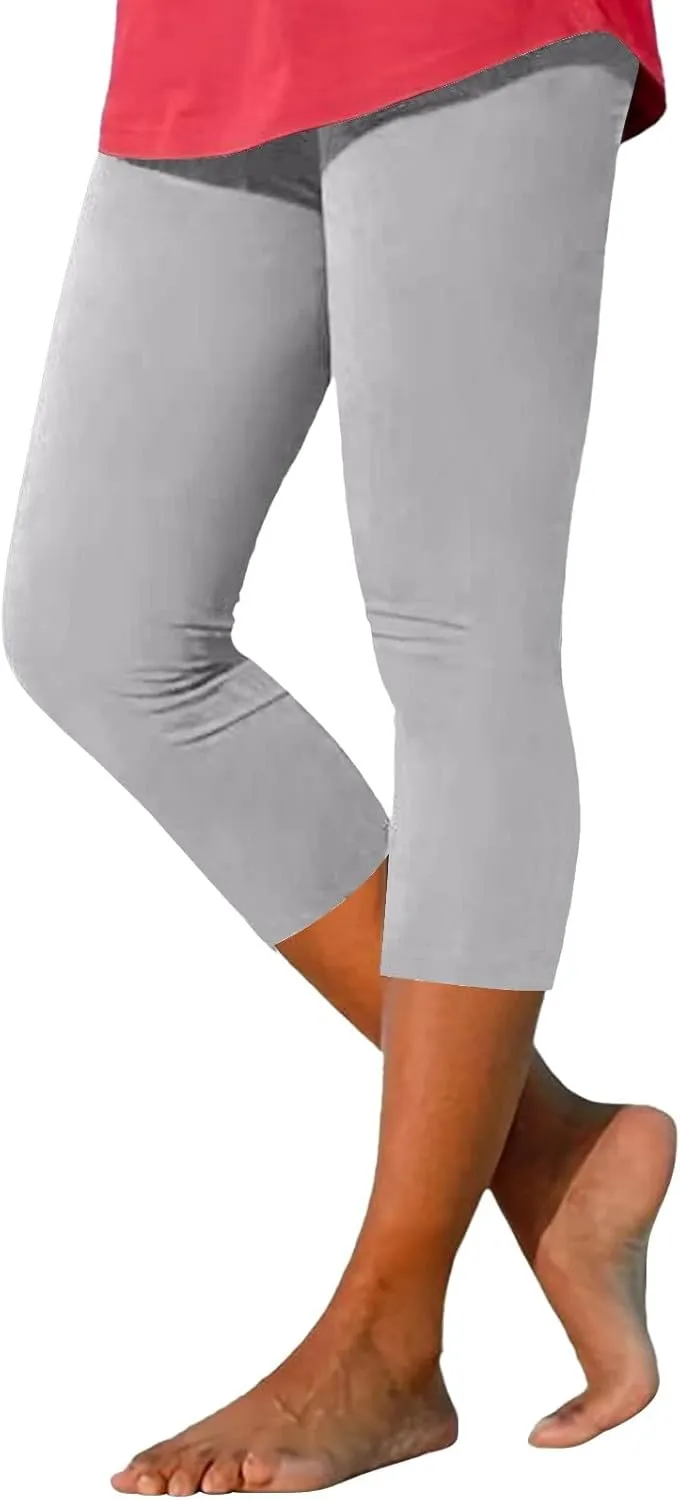 aihihe Women's Capri Leggings High Waist Workout Yoga Pants 3/4 Length Summer Casual Beach Pants Soft Comfy Cropped Trousers