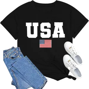 American Flag Shirts for Women 4th of July Tops USA Print T Shirt Casual Short Sleeve American Proud T-Shirt Tops