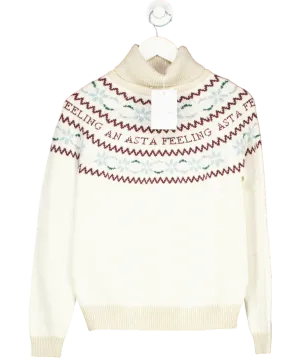 ASTA RESORT Cream Jemima Merino / Cashmere Fair Isle Sweater - Ecru UK M