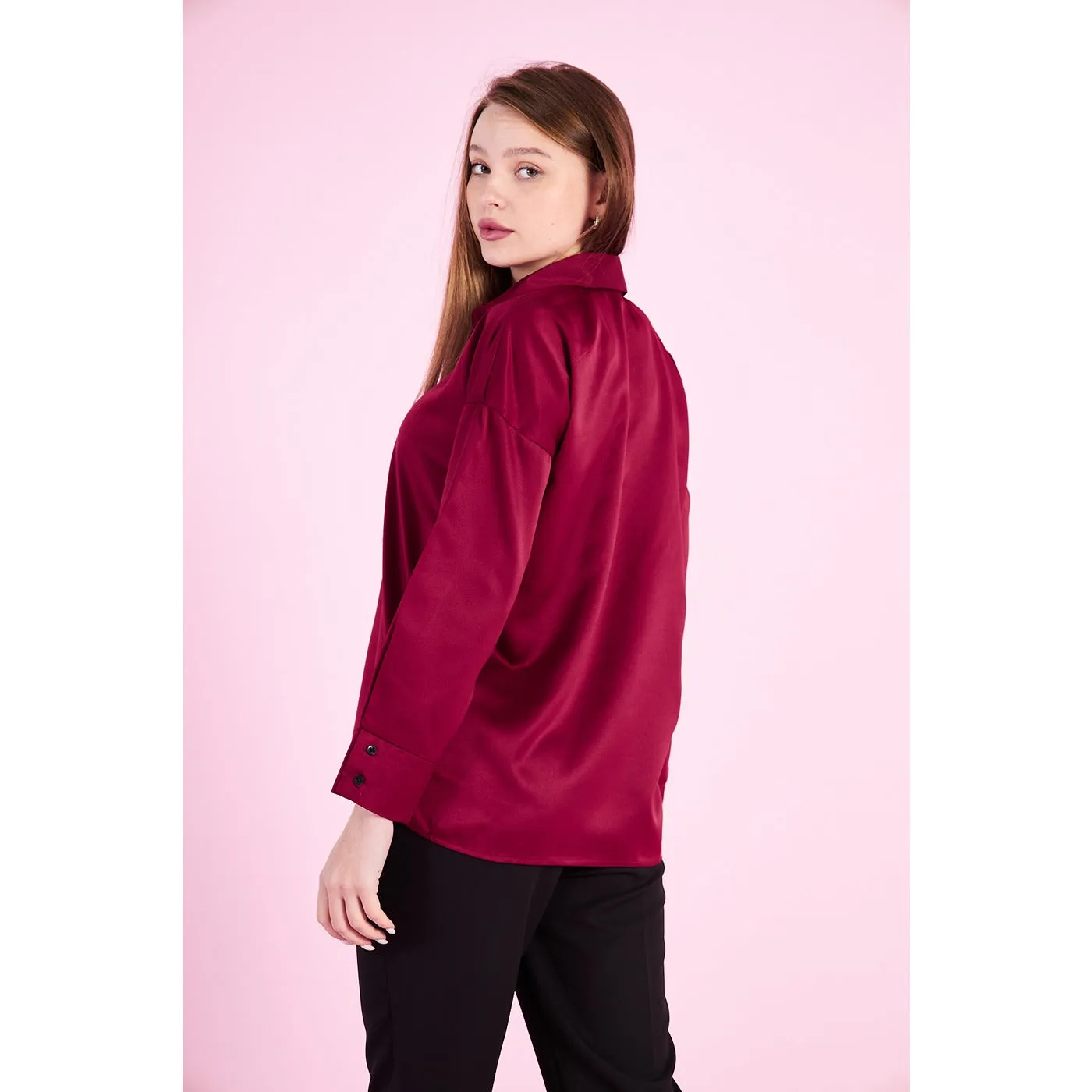 Burgundy Button Down Satin Shirt