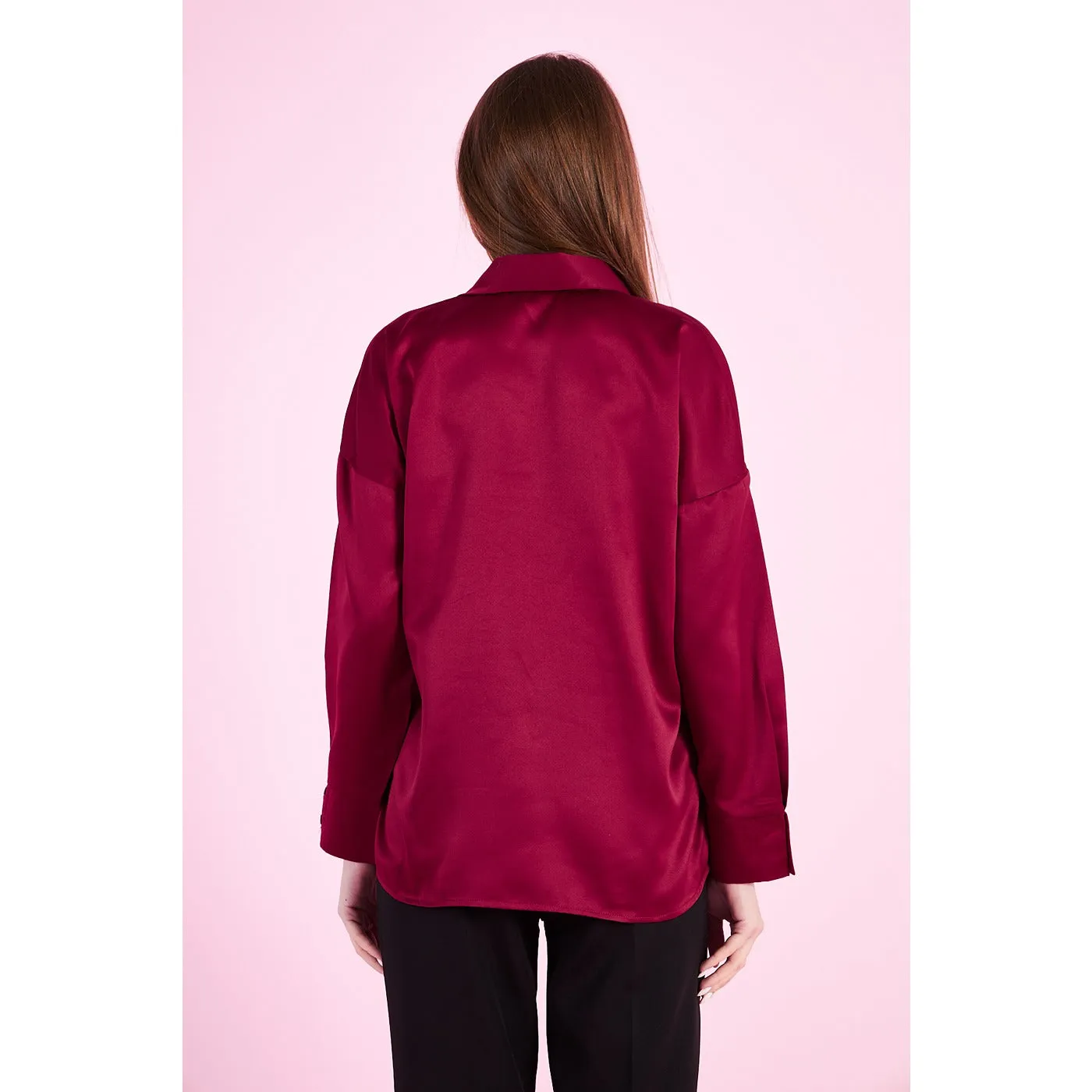 Burgundy Button Down Satin Shirt