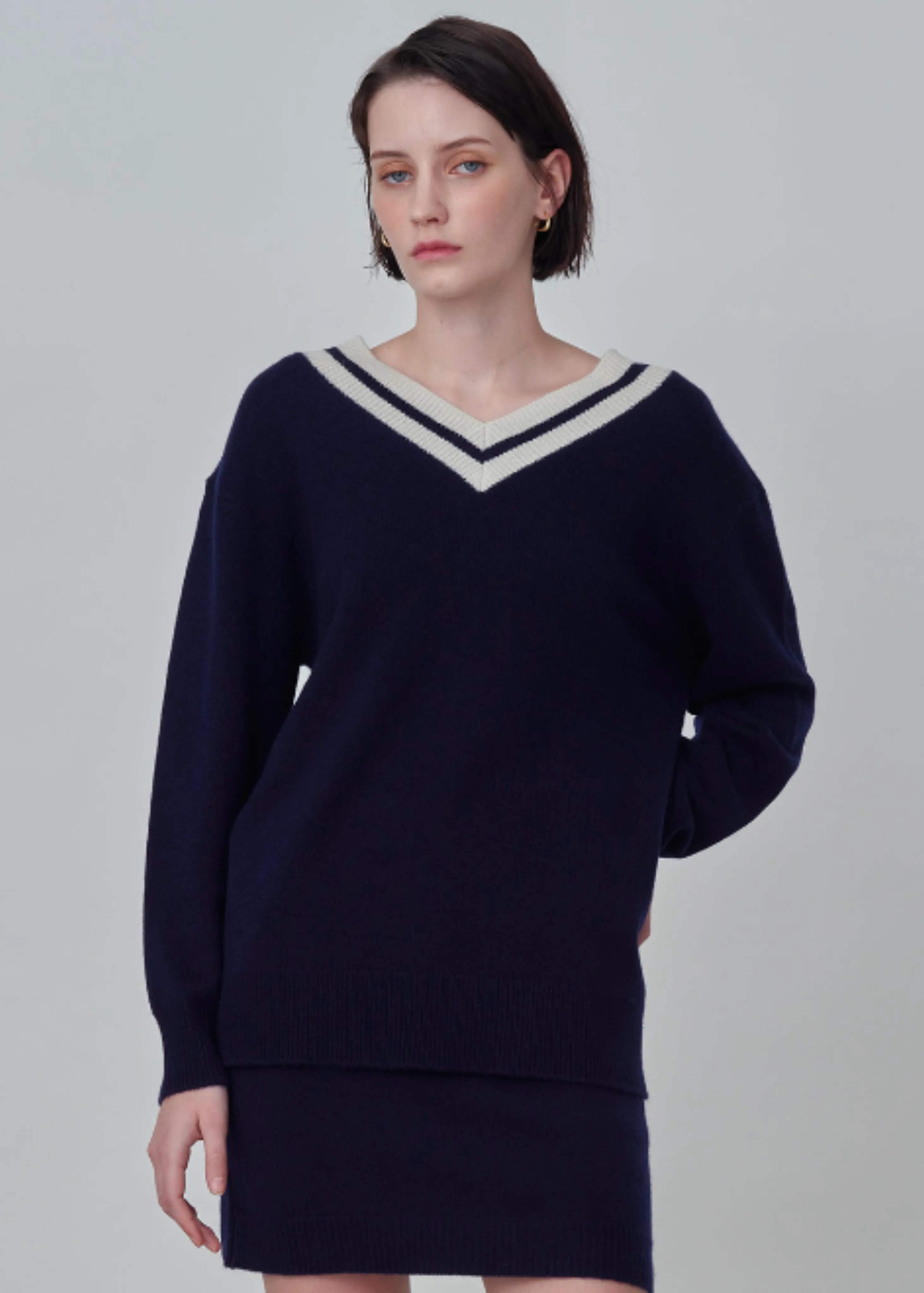 Cashmere double V-neck sweater
