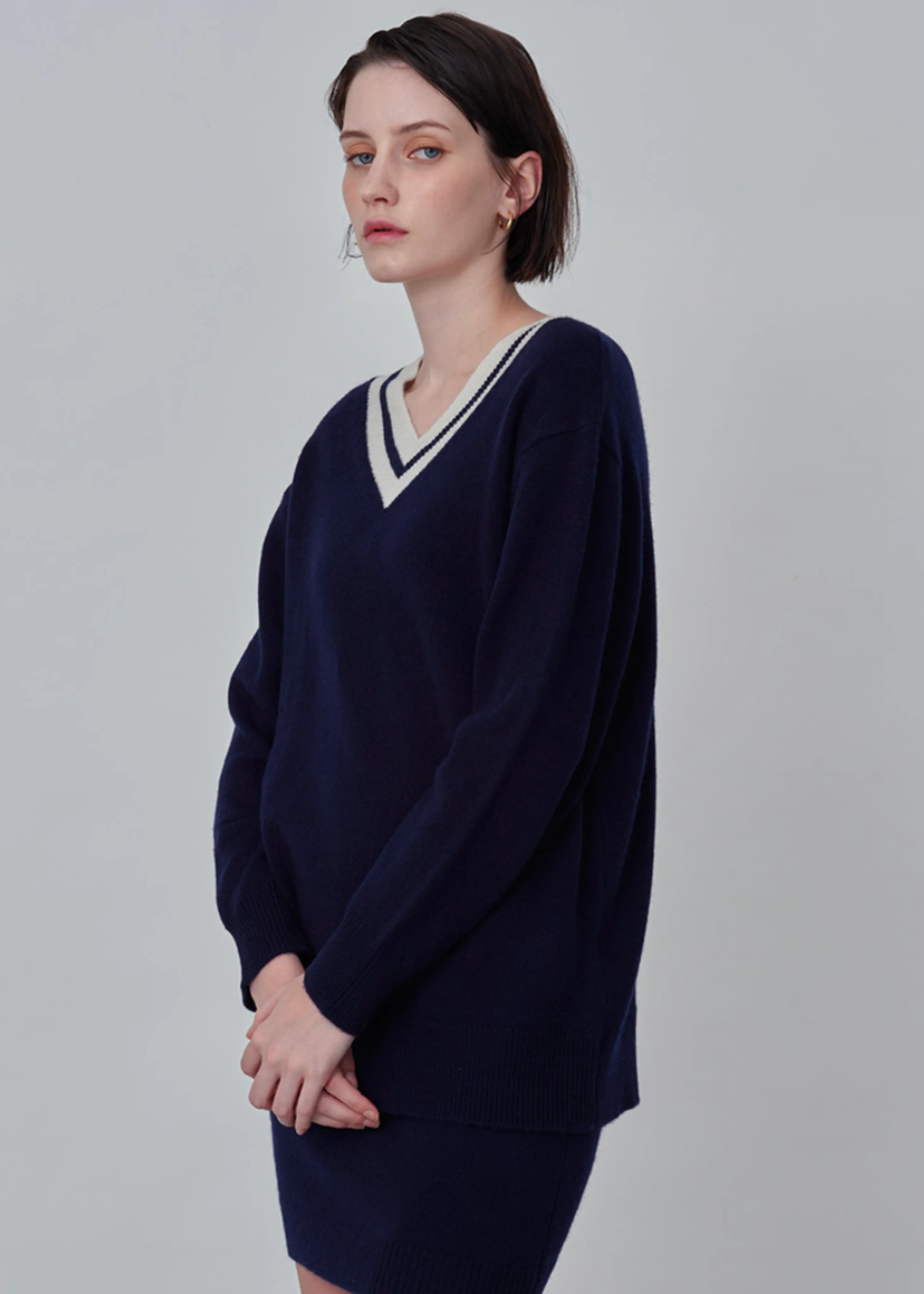 Cashmere double V-neck sweater