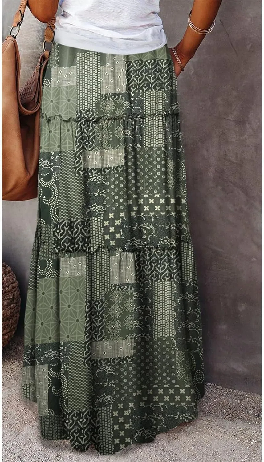 Casual Vacation Maxi Skirt, High Waisted Trendy Flowy 2025 Elegantes Long Skirt
