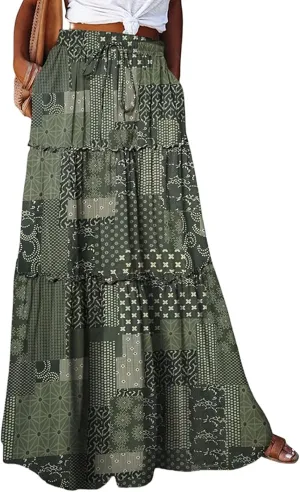 Casual Vacation Maxi Skirt, High Waisted Trendy Flowy 2025 Elegantes Long Skirt