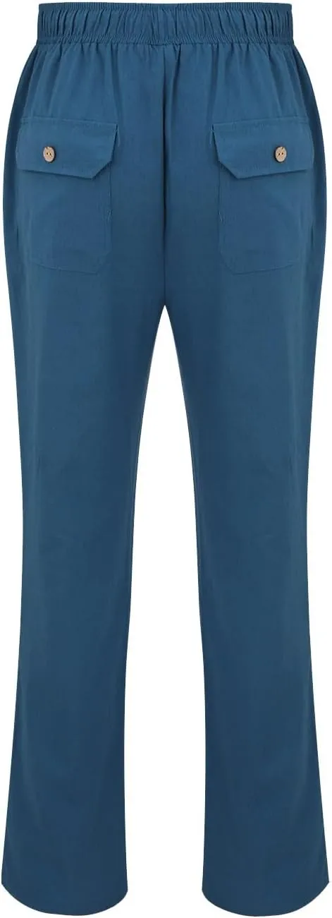 CRNTCEM Mens Casual Cotton Linen Pants Soft Comfy Outdoor Hiking Camping Pant Lightweight Solid Vacation Yoga Beach Pants