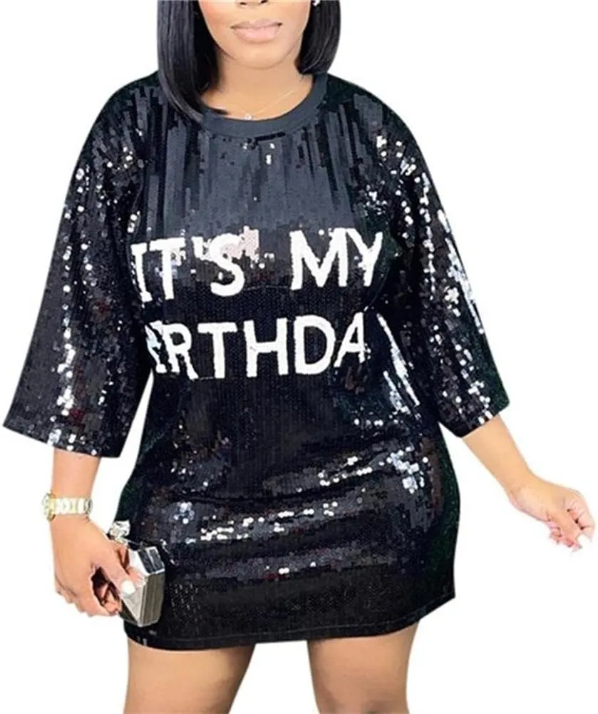 cu4eve Sequin T Shirt Dress for Women, Women's Summer Sparkly Glitter Short Sleeve Midi T-Shirt Dress Plus Size Loose Blouse