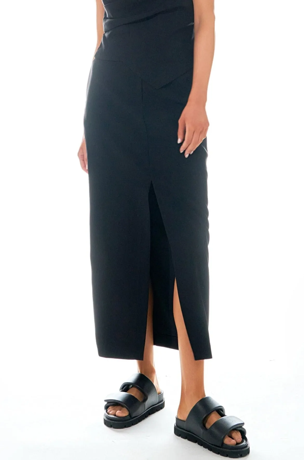 Grey Lab - Mid-Waisted Front Slit Maxi Skirt