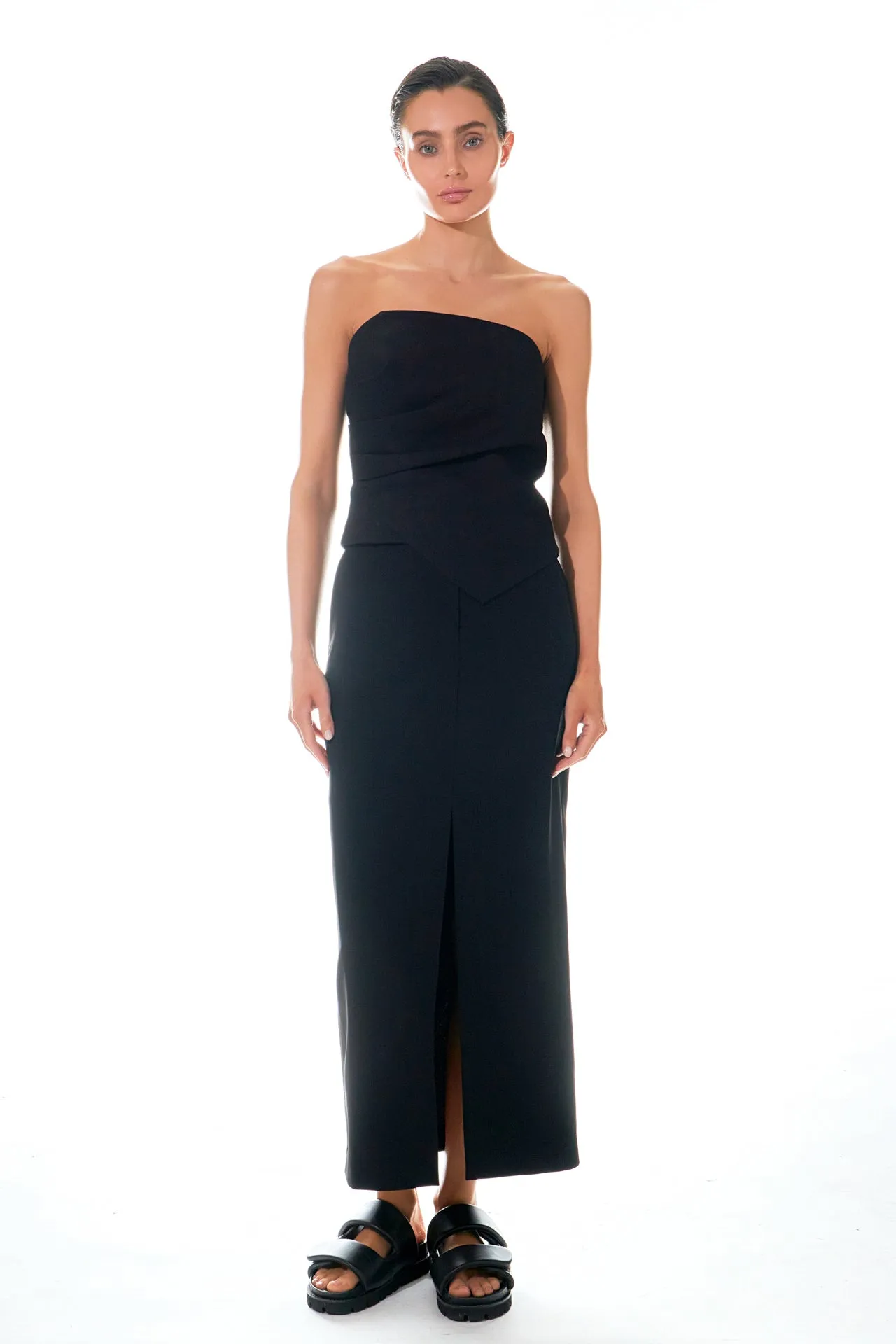 Grey Lab - Mid-Waisted Front Slit Maxi Skirt