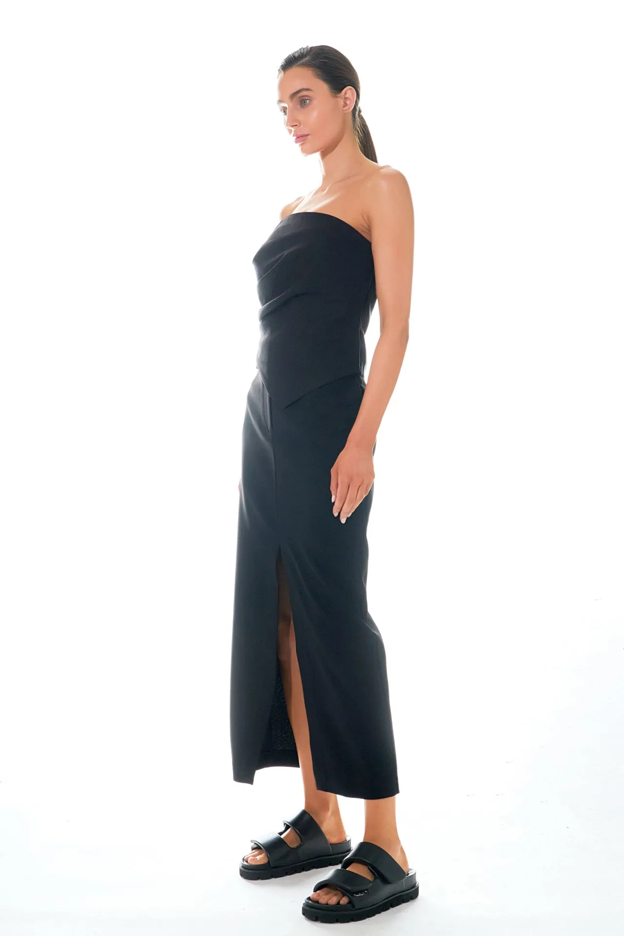 Grey Lab - Mid-Waisted Front Slit Maxi Skirt