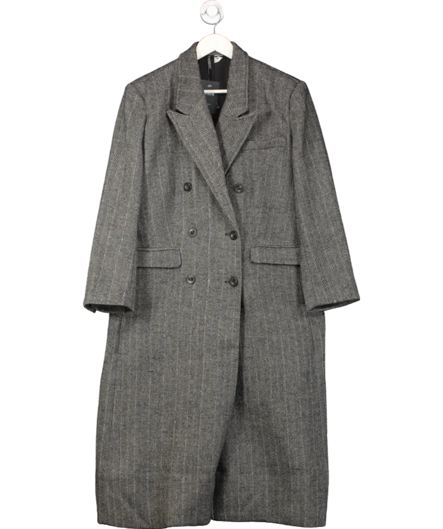 H&M Grey Herringbone Double-breasted Coat UK S
