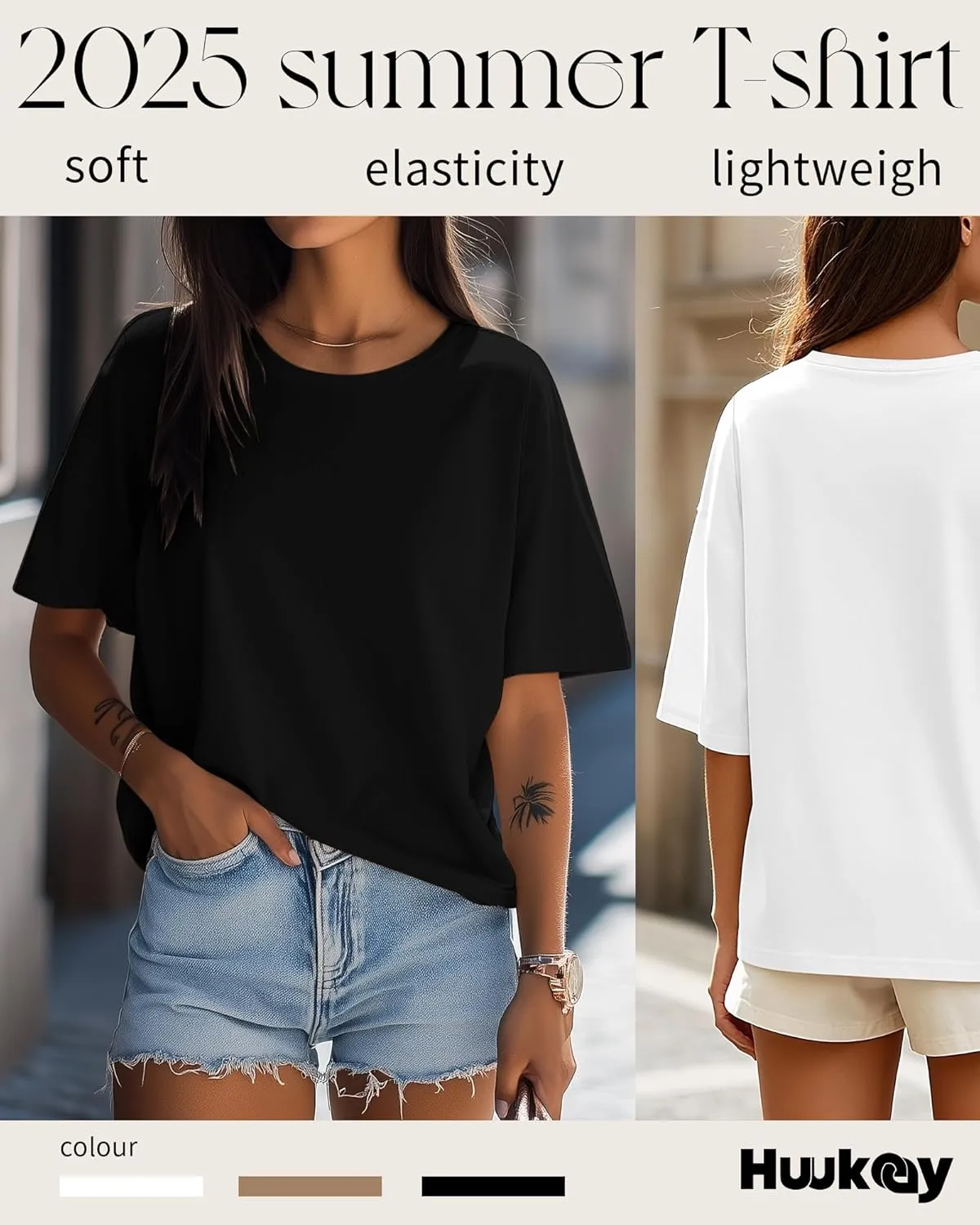 Huukeay 3 Pcs Womens Half Sleeve Top Elbow Length T Shirt Women Round Neck Basic T Shirt Summer Casual Blouses