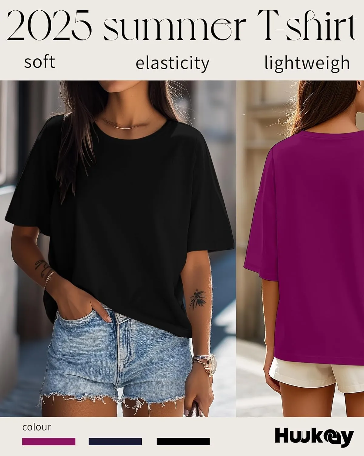 Huukeay 3 Pcs Womens Half Sleeve Top Elbow Length T Shirt Women Round Neck Basic T Shirt Summer Casual Blouses