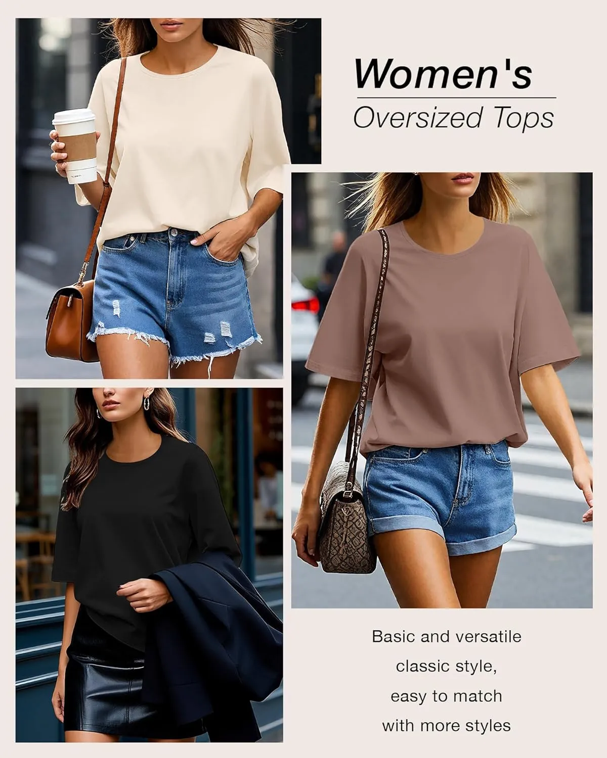 Huukeay 3 Pcs Womens Half Sleeve Top Elbow Length T Shirt Women Round Neck Basic T Shirt Summer Casual Blouses