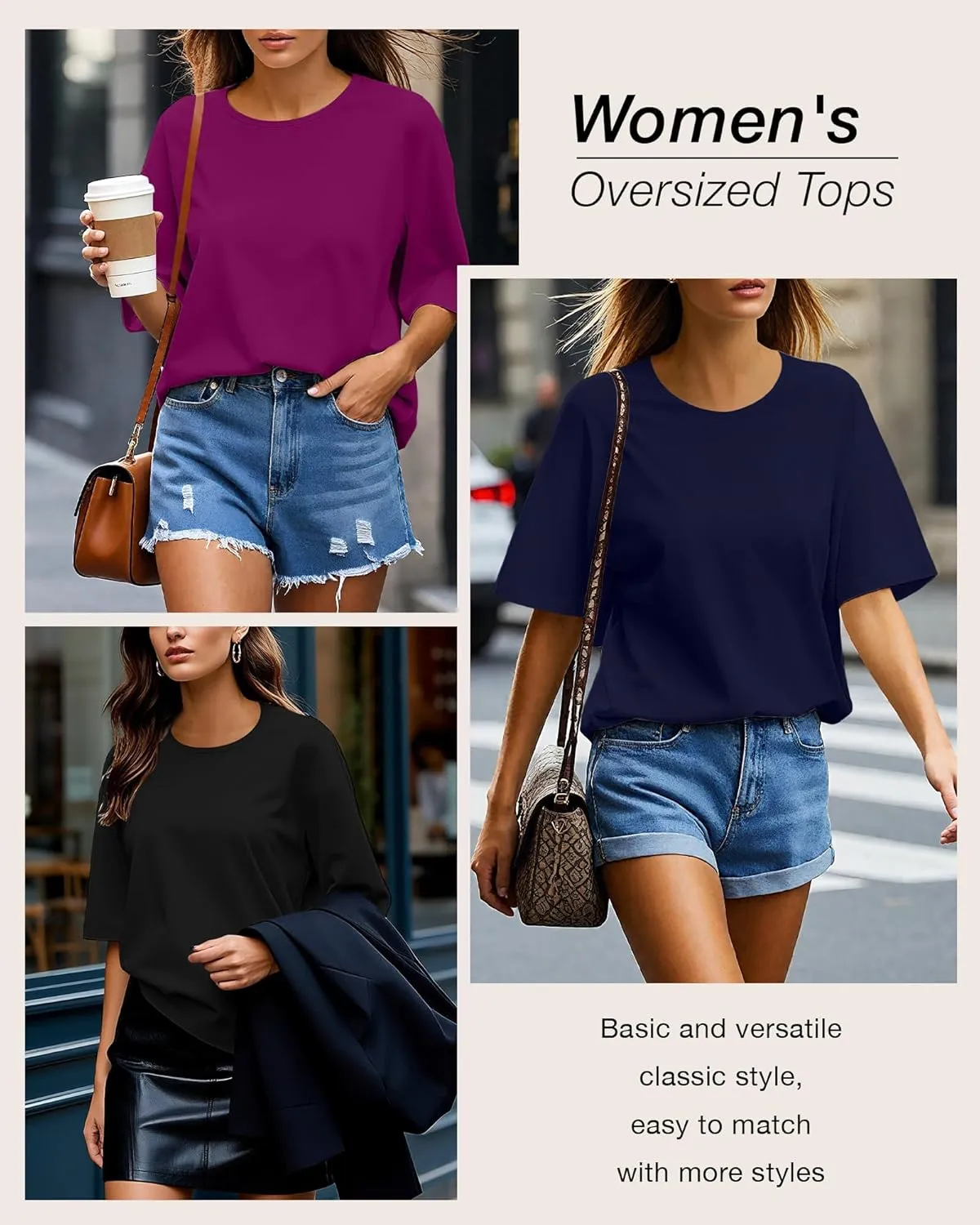 Huukeay 3 Pcs Womens Half Sleeve Top Elbow Length T Shirt Women Round Neck Basic T Shirt Summer Casual Blouses