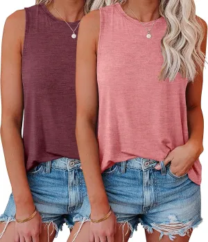 KKJ 2 Pack Womens Tank Tops 2025 Summer Beach Vacation Fashion Outfits Crew Neck Sleeveless Loose Fit Casual Shirts Clothes