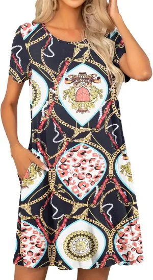 levaca Women's Short Sleeve Loose Summer Beach Casual Dress
