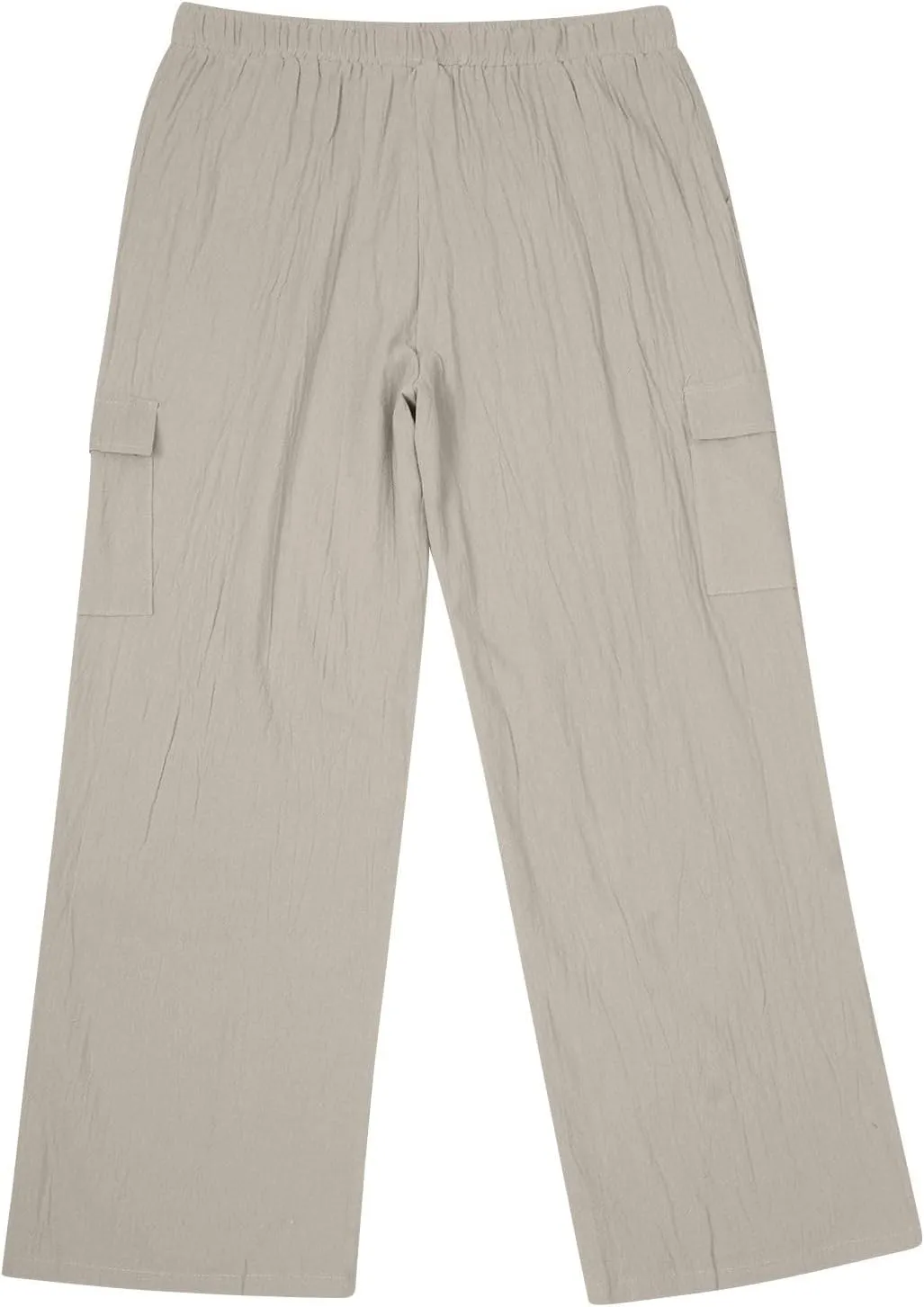 Linen Cargo Pants Men's Lightweight Soft Wide Leg Sweatpants Summer Loose Fit Drawstring Solid Joggers Daily Workout Trousers