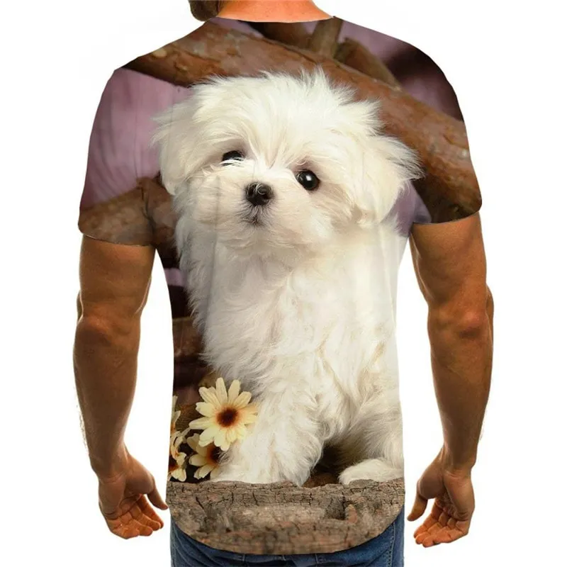 Little White dog tshirts Casual Puppy Cute Pets art costume man Casual big Smart dogs