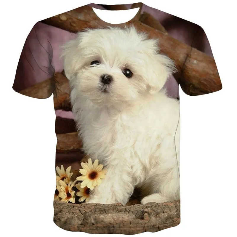 Little White dog tshirts Casual Puppy Cute Pets art costume man Casual big Smart dogs