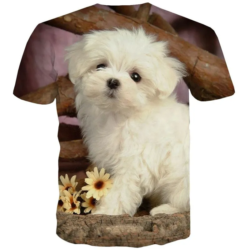 Little White dog tshirts Casual Puppy Cute Pets art costume man Casual big Smart dogs