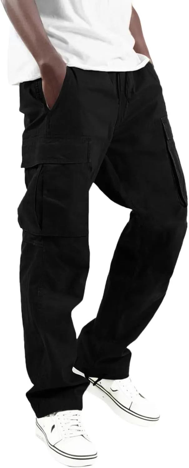 Mens Causal Cargo Pants Sports Pants Trousers Hiking Joggers Loose Fit Classic Comfy Soft Pants with Multi-Pocket