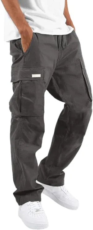 Mens Causal Cargo Pants Sports Pants Trousers Hiking Joggers Loose Fit Classic Comfy Soft Pants with Multi-Pocket