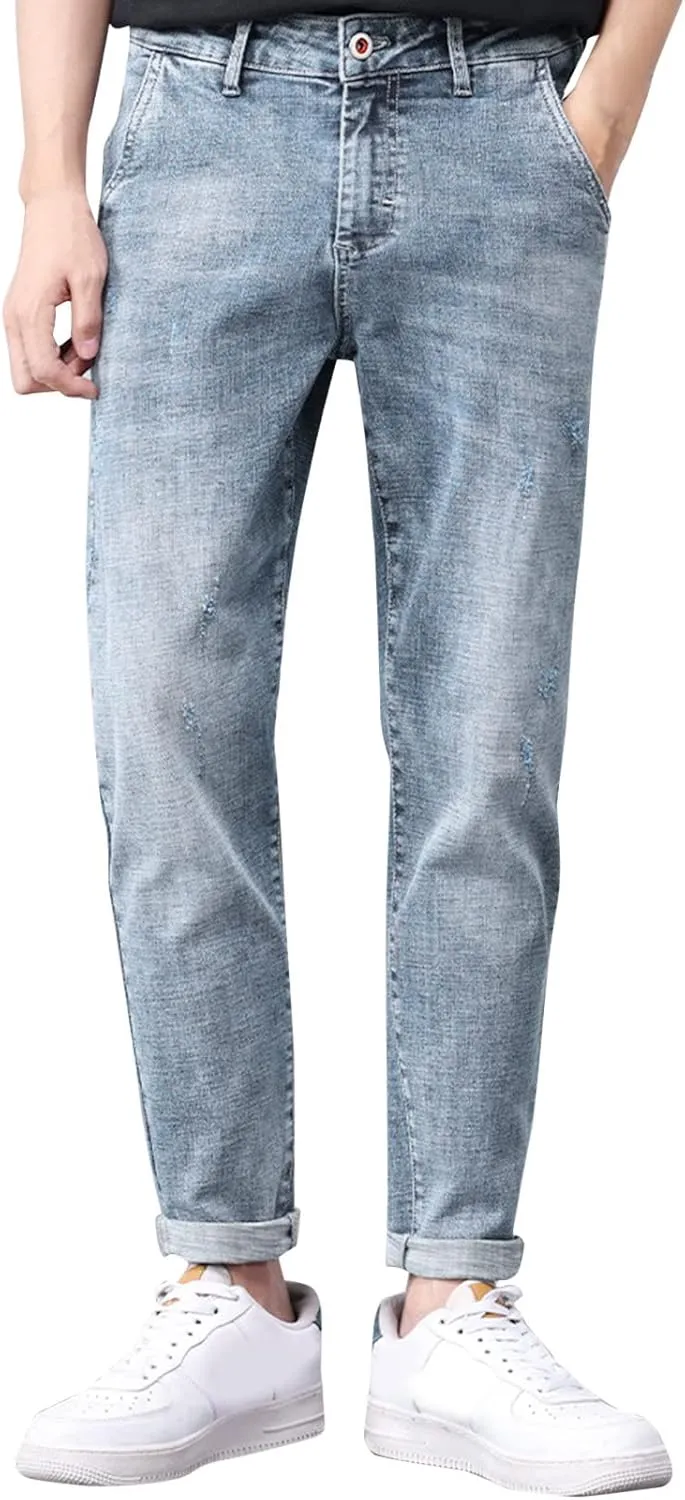 Men's Fashion Slim Fit Denim Pants Chino Super-Soft Stretch Hipster Hip Hop Streetwear Casual Hiking Travel Jean Sweatpant