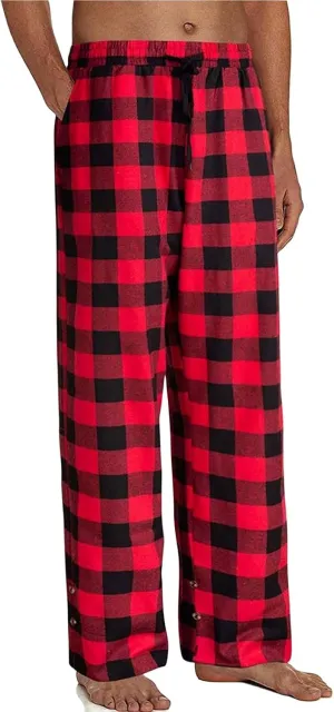 Mens Soft Plaid Long Elastic Waist with 2 Pockets Fleece Sleep Lounge Pajama Bottoms Pants