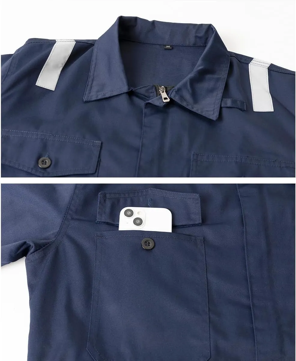 Men's Work Coverall High Visibility Overalls Mechanics Coveralls Workwear Jumpsuit with Multi Pockets