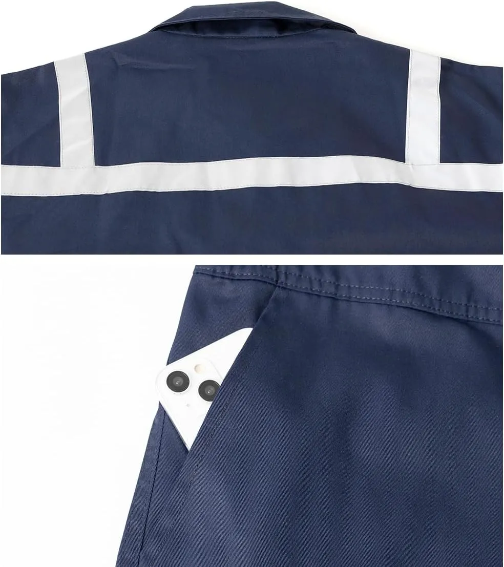Men's Work Coverall High Visibility Overalls Mechanics Coveralls Workwear Jumpsuit with Multi Pockets