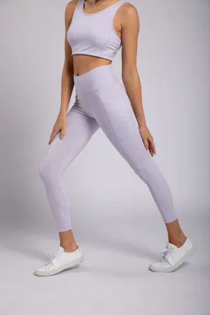 Mono B Lycra-Blend Essential Sweetheart Back High Waist Leggings In Purple Heather