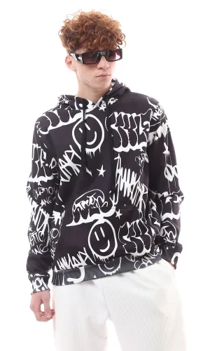 O174101 Multicolour Patterned Winter Hoodie With Kangaroo Pocket O174101 Multicolour Patterned Winter Hoodie With Kangaroo Pocket