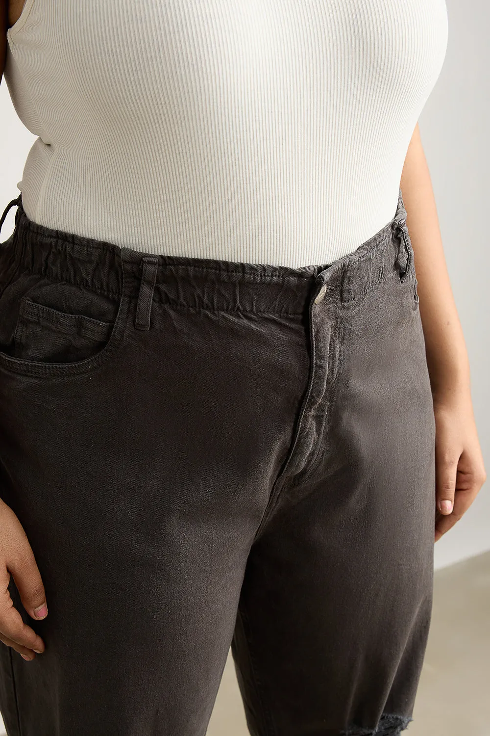 Olive Green Distress Mom Jeans