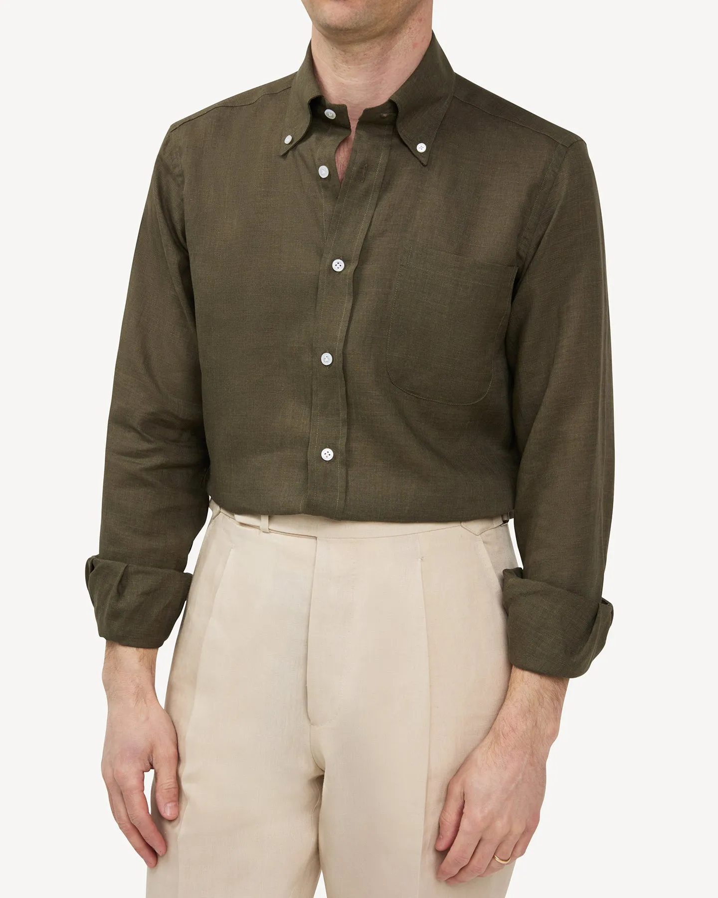 Olive Linen Button Down Shirt