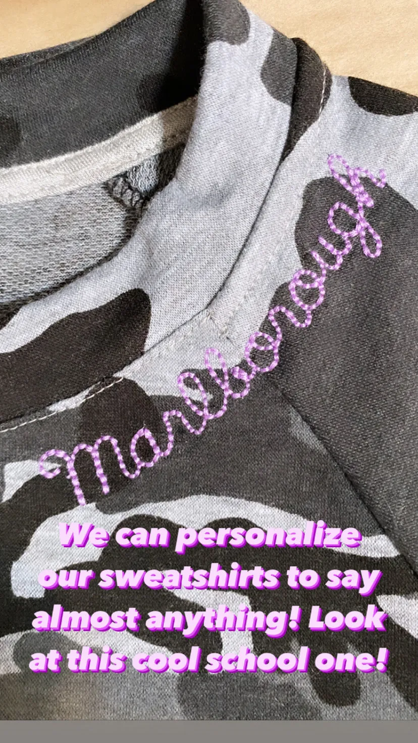 Our favorite UNISEX sweatshirts custom embroidered with school, sorority, club, city, state or anything you want!