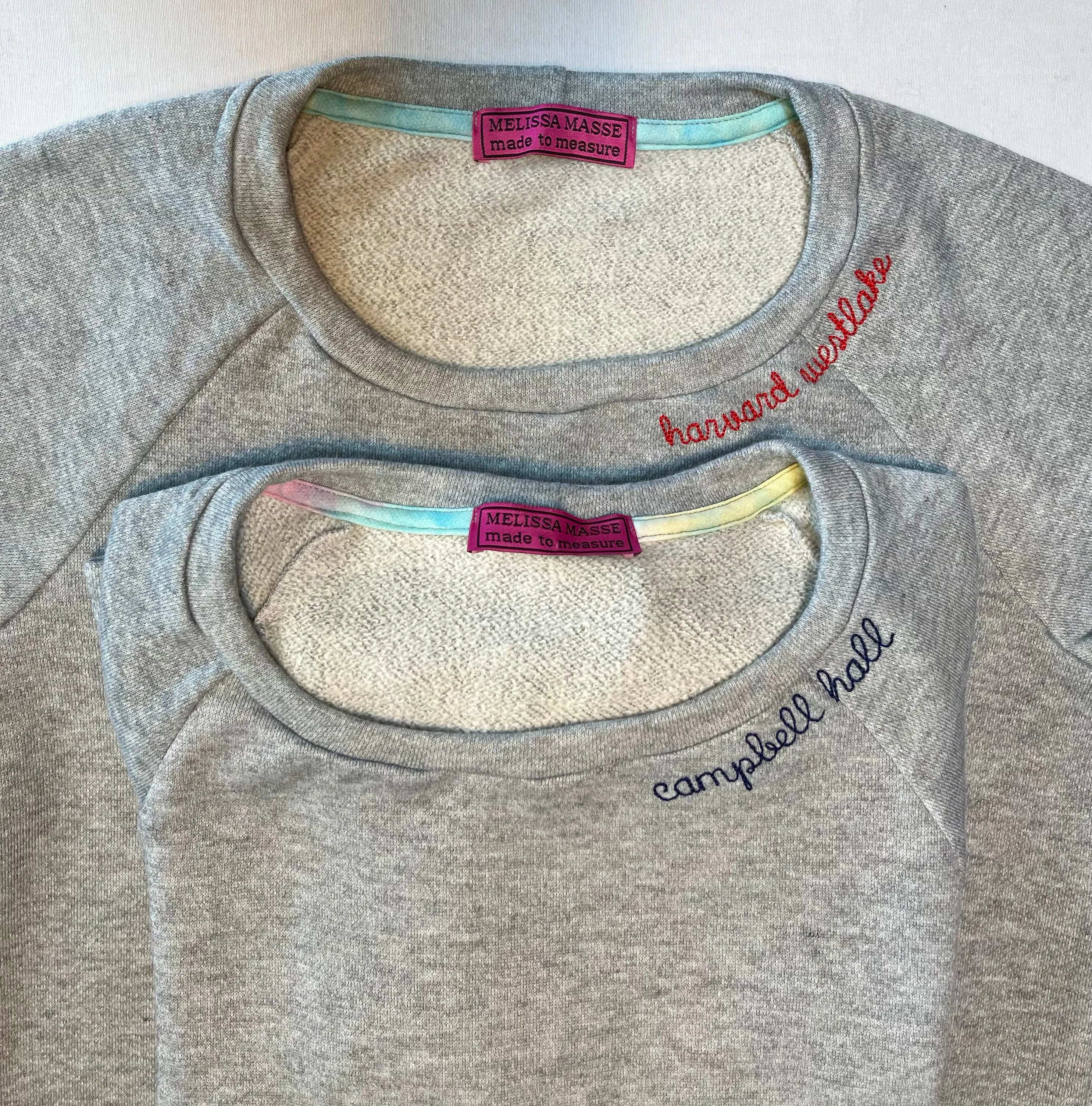 Our favorite UNISEX sweatshirts custom embroidered with school, sorority, club, city, state or anything you want!