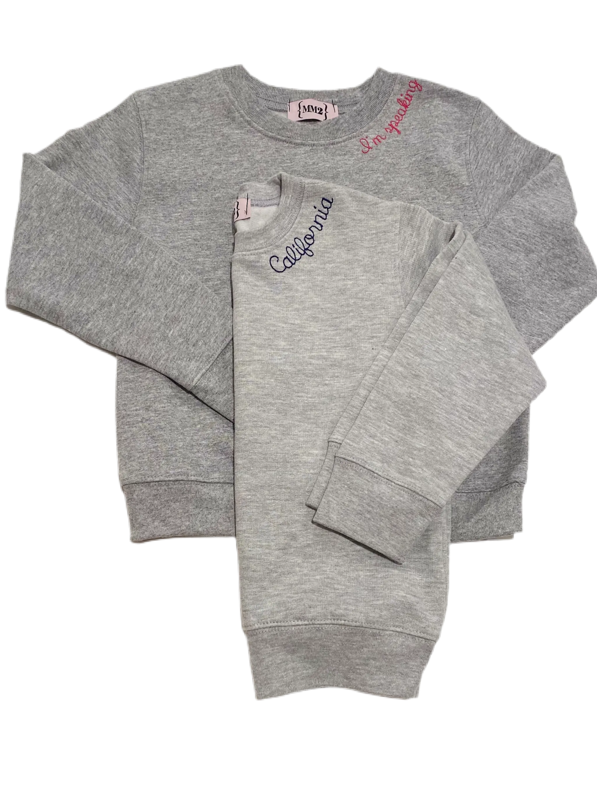 Our favorite UNISEX sweatshirts custom embroidered with school, sorority, club, city, state or anything you want!