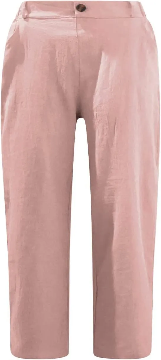PANOEGSN Women High Waist Capri Pants Summer Casual Knee Length Trousers Hiking Cropped Joggers Comfy Soft Solid Biking Pants