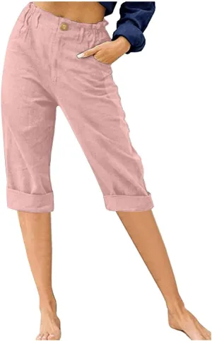 PANOEGSN Women High Waist Capri Pants Summer Casual Knee Length Trousers Hiking Cropped Joggers Comfy Soft Solid Biking Pants