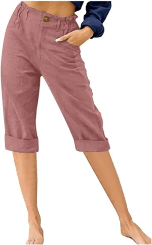 PANOEGSN Women High Waist Capri Pants Summer Casual Knee Length Trousers Hiking Cropped Joggers Comfy Soft Solid Biking Pants