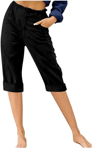 PANOEGSN Women High Waist Capri Pants Summer Casual Knee Length Trousers Hiking Cropped Joggers Comfy Soft Solid Biking Pants