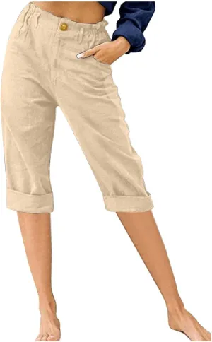 PANOEGSN Women High Waist Capri Pants Summer Casual Knee Length Trousers Hiking Cropped Joggers Comfy Soft Solid Biking Pants