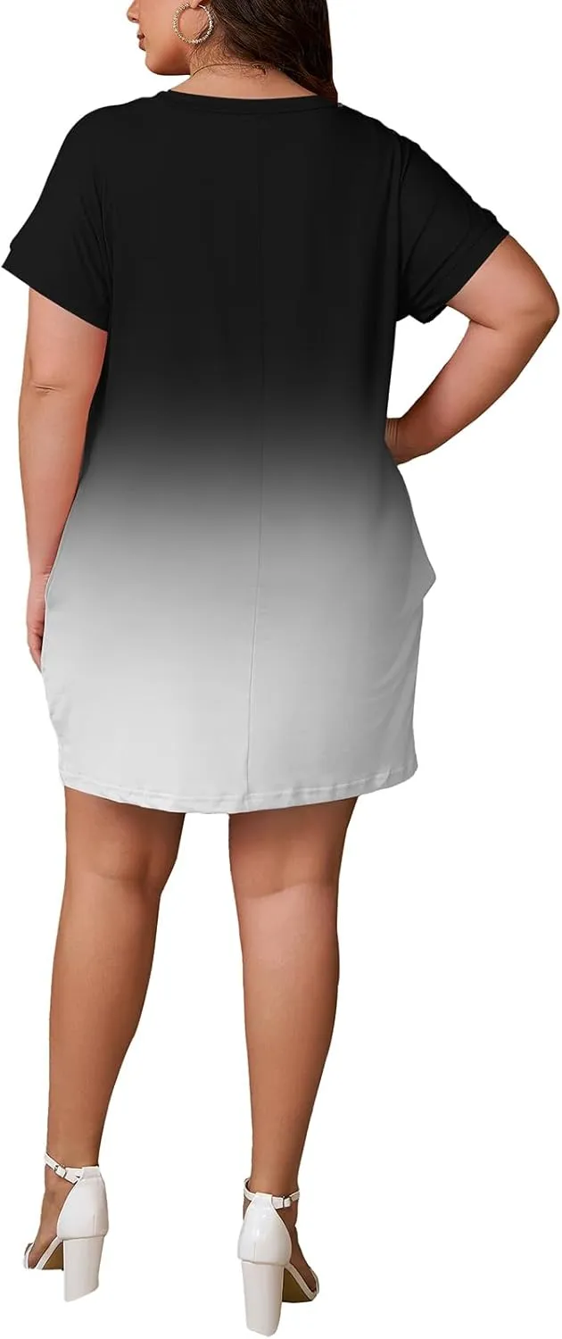 PINSV Women's Casual Summer T Shirt Dresses Short Sleeve Tunic Dress with Pockets