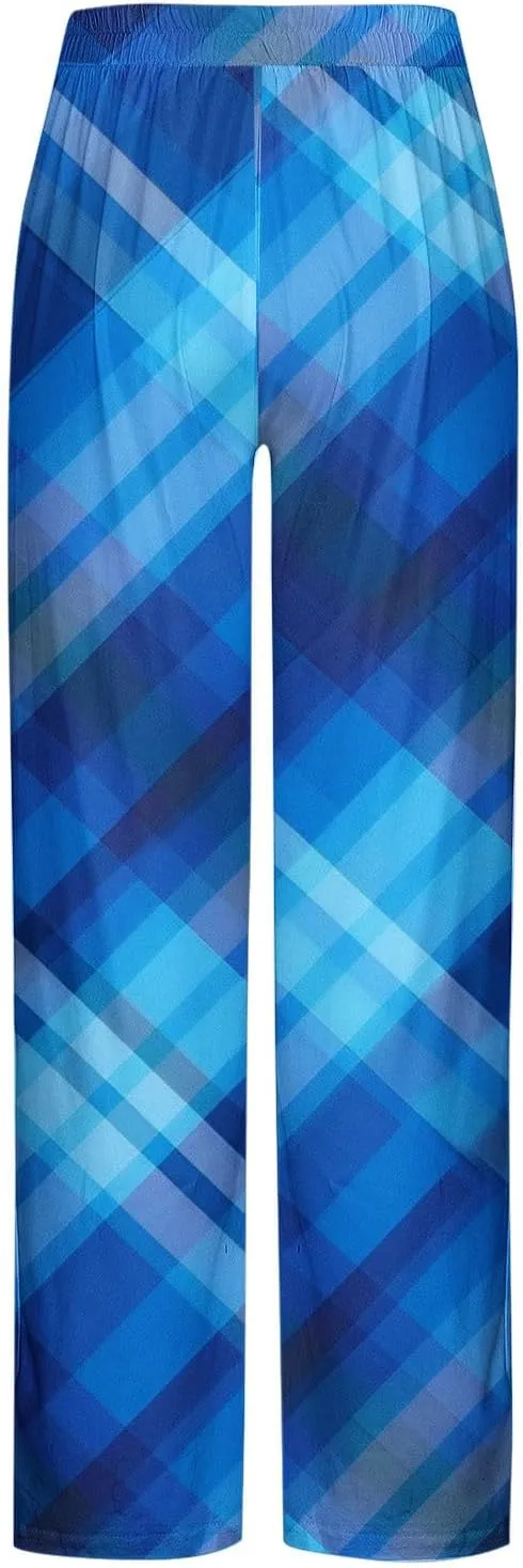 Plaid Mens Casual Pants Fashion Print Trousers Baggy Lightweight Pajama Pants Straight Leg Soft Loungewear Pant