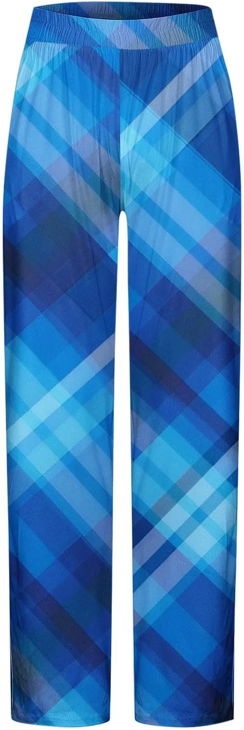 Plaid Mens Casual Pants Fashion Print Trousers Baggy Lightweight Pajama Pants Straight Leg Soft Loungewear Pant