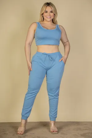 Plus Size French Terry Cropped Tank Top & Joggers Set (CAPELLA)