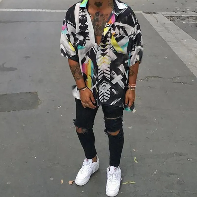 Printed Lapel Button Casual Men's Shirt