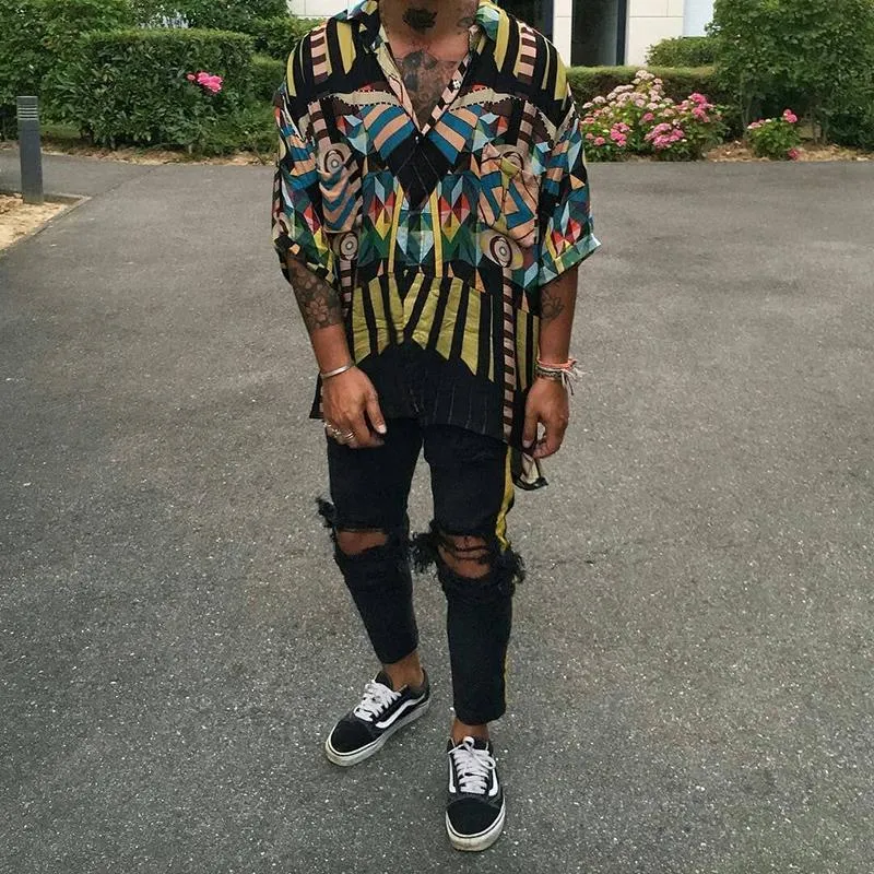 Printed Lapel Button Casual Men's Shirt